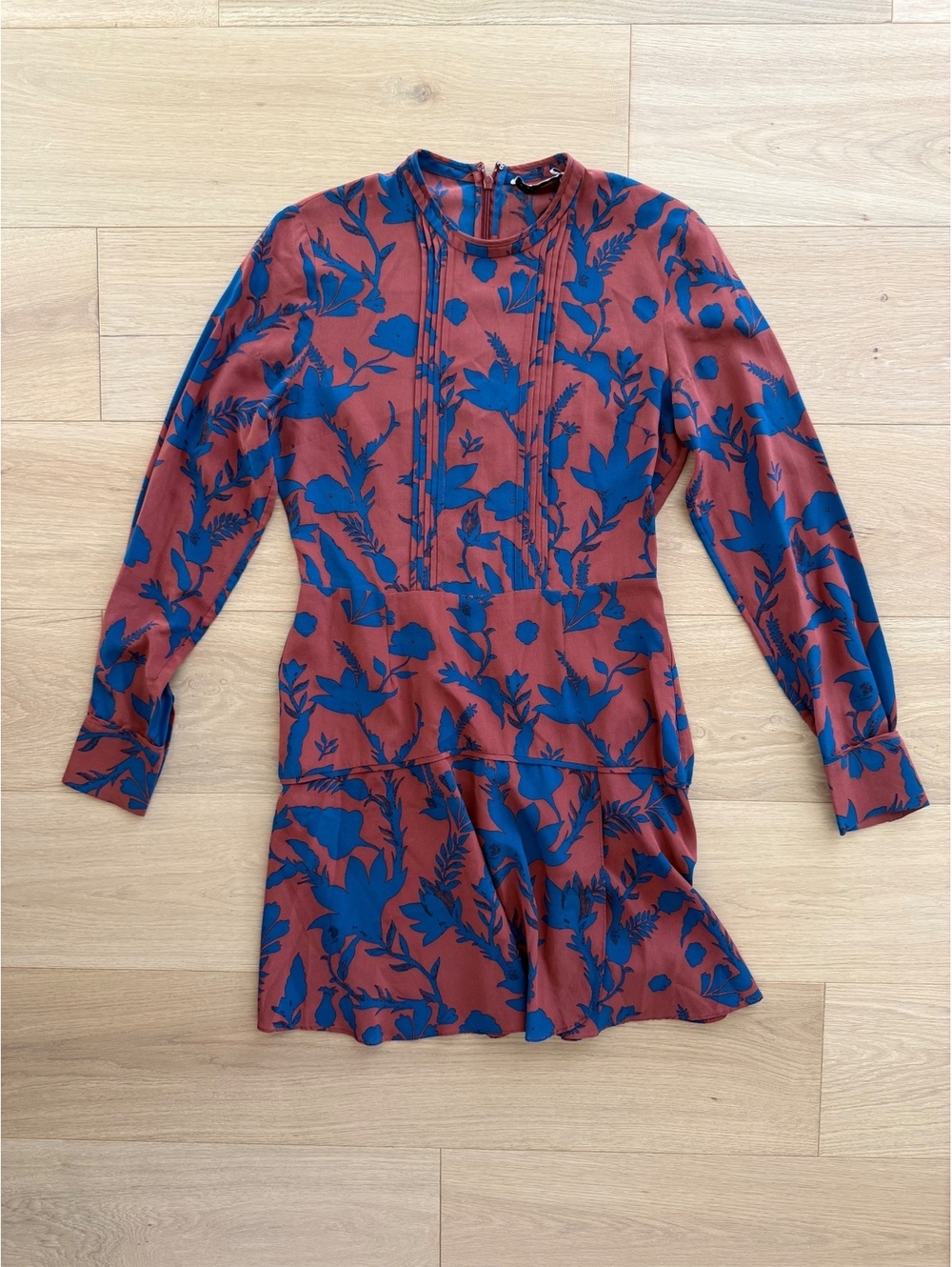 Tanya Taylor Odette 100% Silk Floral Mini Dress Burgundy Blue Size 6